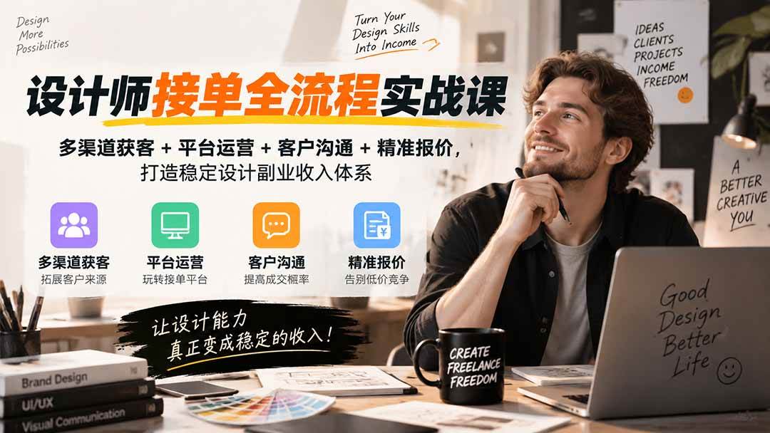 (20563期)设计师接单全流程实战课-无水印|多渠道获客+平台运营+客户沟通+精准报价,打造稳定设计副业收入体系-雄诗网络资源社区