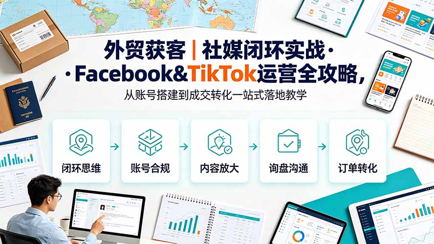 外贸获客｜社媒闭环实战·Facebook&TikTok运营全攻略，从账号搭建到成交转化一站式落地教学-雄诗网络资源社区