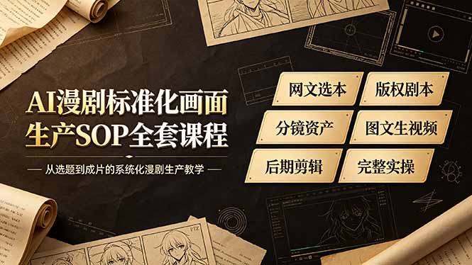 AI漫剧标准化画面生产SOP全套课程,网文选本版权剧本分镜资产全覆盖,图文生视频后期剪辑完整实操教学-雄诗网络资源社区