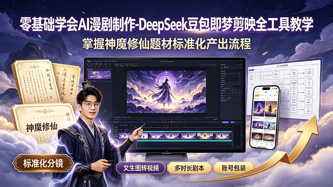 零基础学会AI漫剧制作-DeepSeek豆包即梦剪映全工具教学，掌握神魔修仙题材标准化产出流程-雄诗网络资源社区