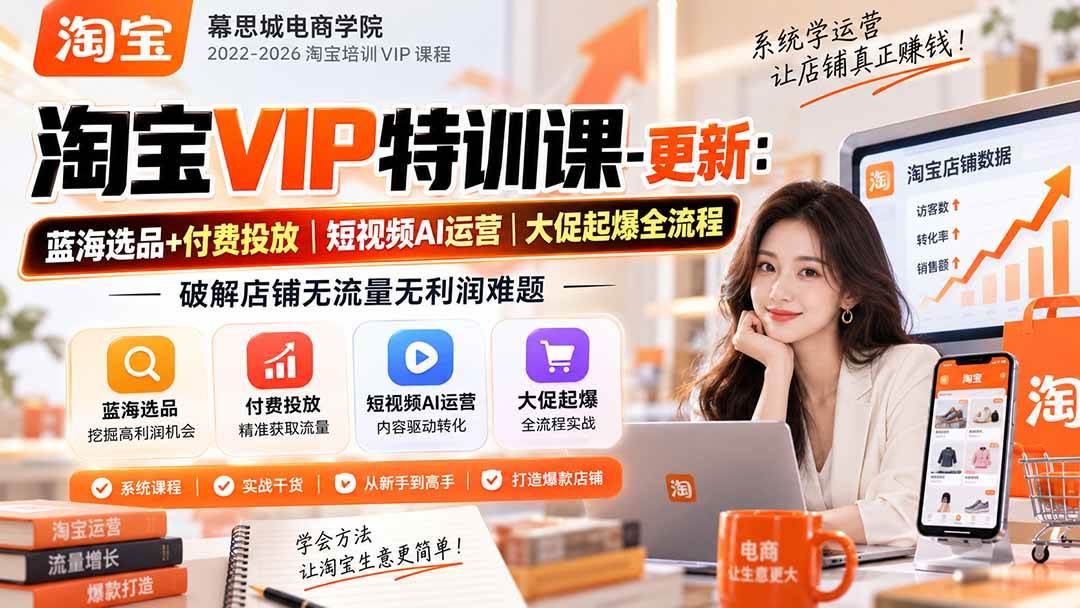 (20522期)淘宝VIP特训课-更新0917:蓝海选品+付费投放|短视频AI运营|大促起爆全流程,破解店铺无流量无利润难题-雄诗网络资源社区