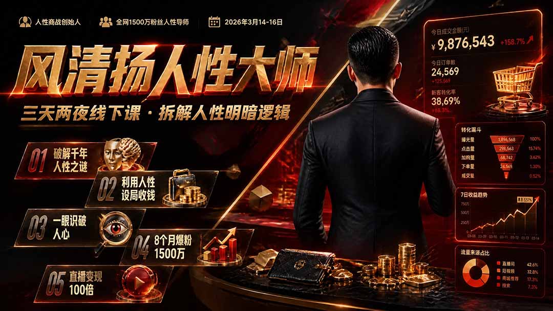 风清扬人性大师-三天两夜3月14-16线下课2026年|拆解人性明暗逻辑,识人避坑,千万粉涨粉+直播百倍变现实战教学-雄诗网络资源社区
