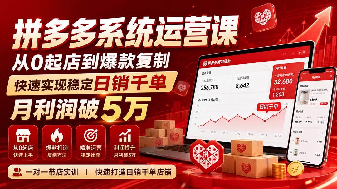 （20547期）拼多多系统运营课-无水印(更新9月)，从0起店到爆款复制，快速实现稳定日销千单，月利润破5万-雄诗网络资源社区