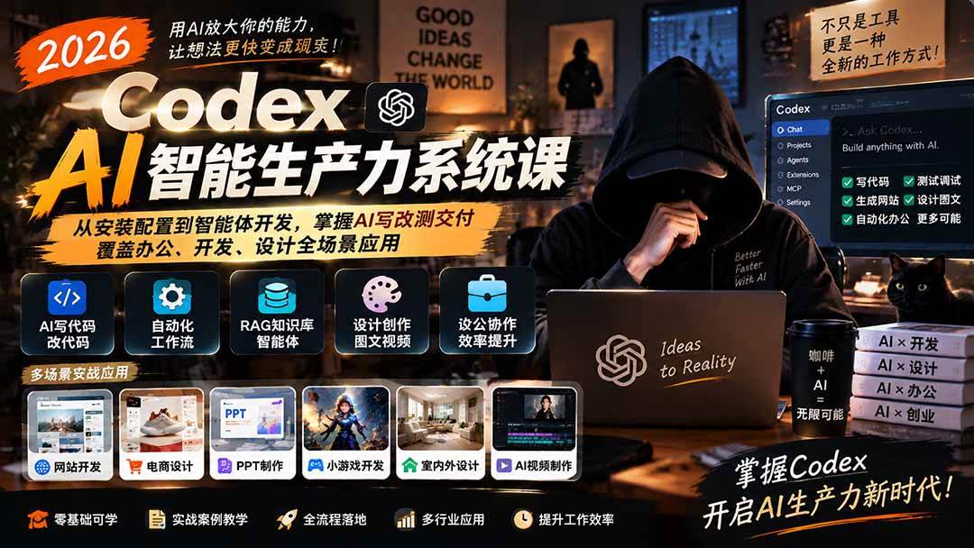 (20535期)2026 Codex AI智能生产力系统课-更新|从安装配置到智能体开发,掌握AI写改测交付,覆盖办公、开发、设计全场景应用-雄诗网络资源社区
