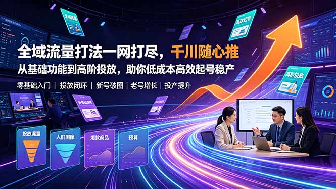 全域流量打法一网打尽，千川随心推从基础功能到高阶投放，助你低成本高效起号稳产-雄诗网络资源社区