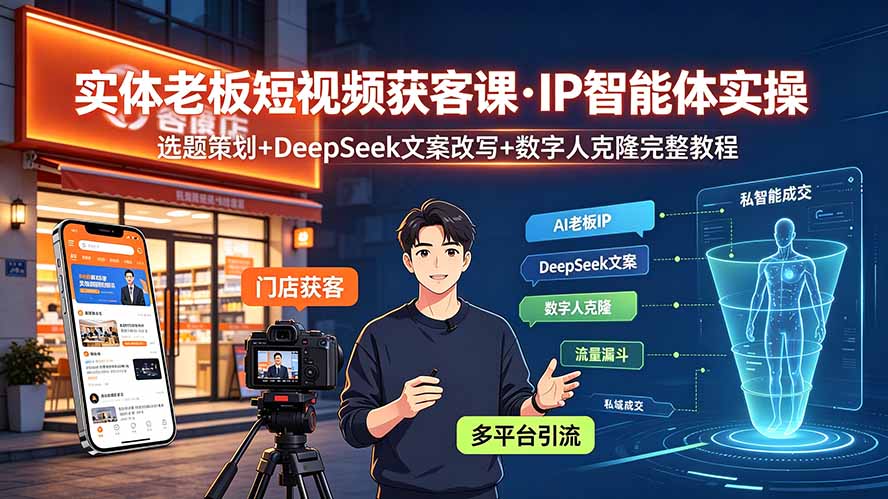 实体老板短视频获客课·IP智能体实操｜选题策划+DeepSeek文案改写+数字人克隆完整教程-雄诗网络资源社区