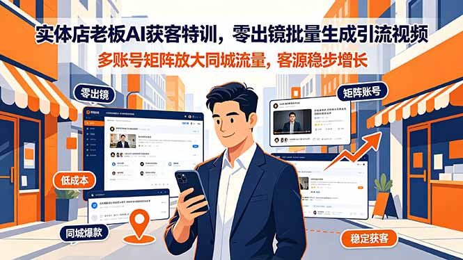 实体店老板AI获客特训,零出镜批量生成引流视频,多账号矩阵放大同城流量,客源稳步增长-雄诗网络资源社区