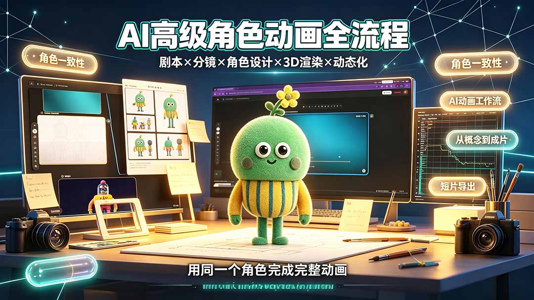 AI高级角色动画全流程：剧本×分镜×角色设计×3D渲染×动态化，从概念到成片一站式教学-雄诗网络资源社区