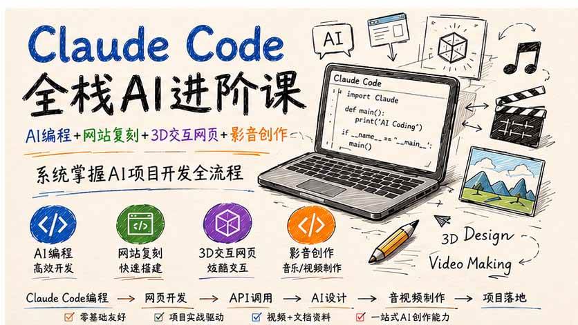 (20188期)Claude Code全栈AI进阶课-更新;AI编程+网站复刻+3D交互网页+影音创作,系统掌握AI项目开发全流程-雄诗网络资源社区