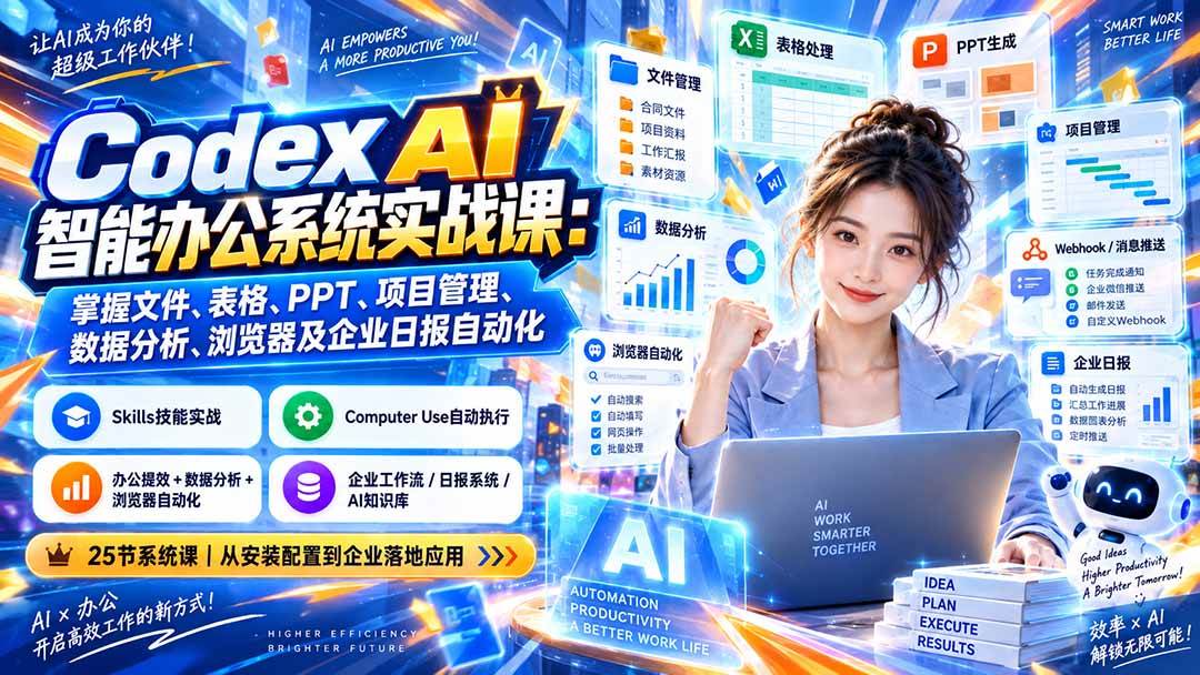 (20446期)Codex AI智能办公系统实战课:掌握文件、表格、PPT、项目管理、数据分析、浏览器及企业日报自动化-雄诗网络资源社区