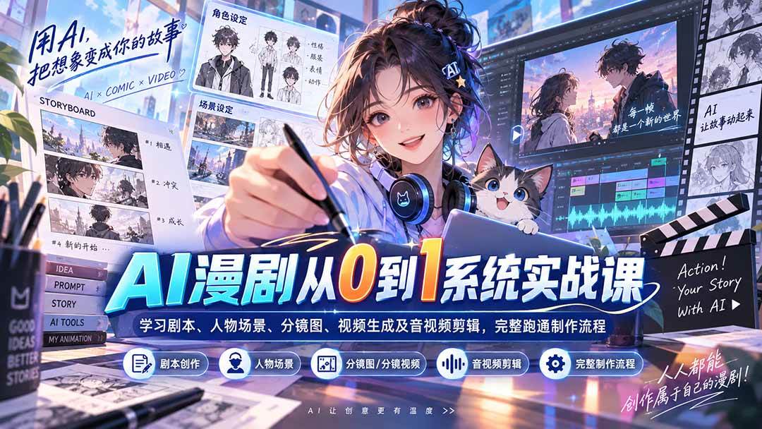 （20430期）AI漫剧从0到1系统实战课：学习剧本、人物场景、分镜图、视频生成及音视频剪辑，完整跑通制作流程-雄诗网络资源社区