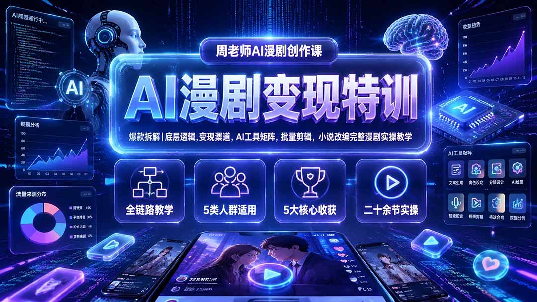 AI漫剧变现特训★爆款拆解|底层逻辑,变现渠道,AI工具矩阵,批量剪辑,小说改编完整漫剧实操教学-雄诗网络资源社区