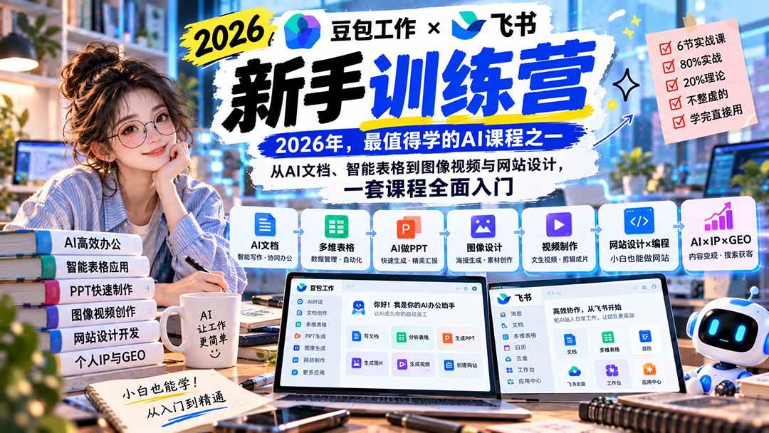 （20645期）2026豆包工作+飞书新手训练营-9月新课：从AI文档、智能表格到图像视频与网站设计，一套课程全面入门-雄诗网络资源社区