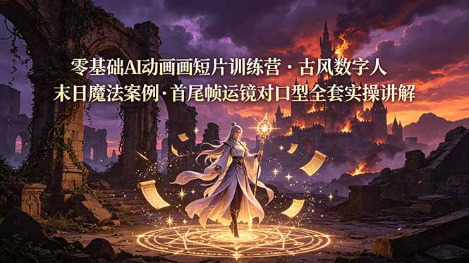 零基础AI动画短片训练营,古风数字人末日魔法案例,首尾帧运镜对口型全套实操讲解-雄诗网络资源社区