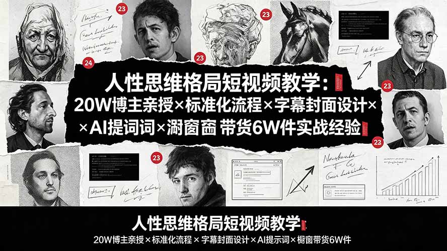 人性思维格局短视频教学：20W博主亲授×标准化流程×字幕封面设计×AI提示词×橱窗带货6W件实战经验-雄诗网络资源社区