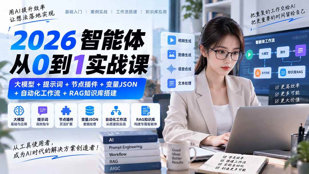 (20546期)2026智能体从0到1实战课|大模型+提示词+节点插件+变量JSON+自动化工作流+RAG知识库搭建-雄诗网络资源社区