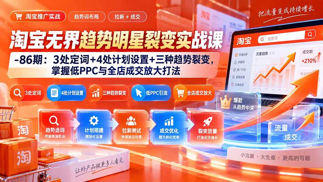 （20320期）淘宝无界趋势明星裂变实战课-86期：3处定词+4处计划设置+三种趋势裂变，掌握低PPC与全店成交放大打法-雄诗网络资源社区