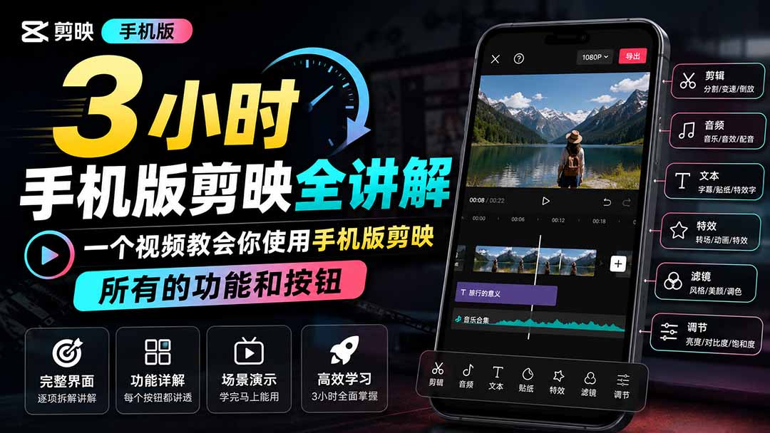 3小时手机版剪映全讲解,一个视频教会你使用手机版剪映,所有的功能和按钮-雄诗网络资源社区