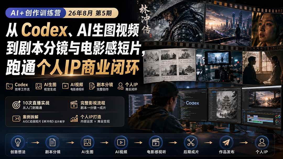 (20348期)AI+创作训练营26年第5期-更新:从Codex、AI生图视频到剧本分镜与电影感短片,跑通个人IP商业闭环-雄诗网络资源社区