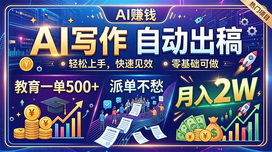 AI写作自动出稿，教育一单500+，派单不愁，月入2W-雄诗网络资源社区
