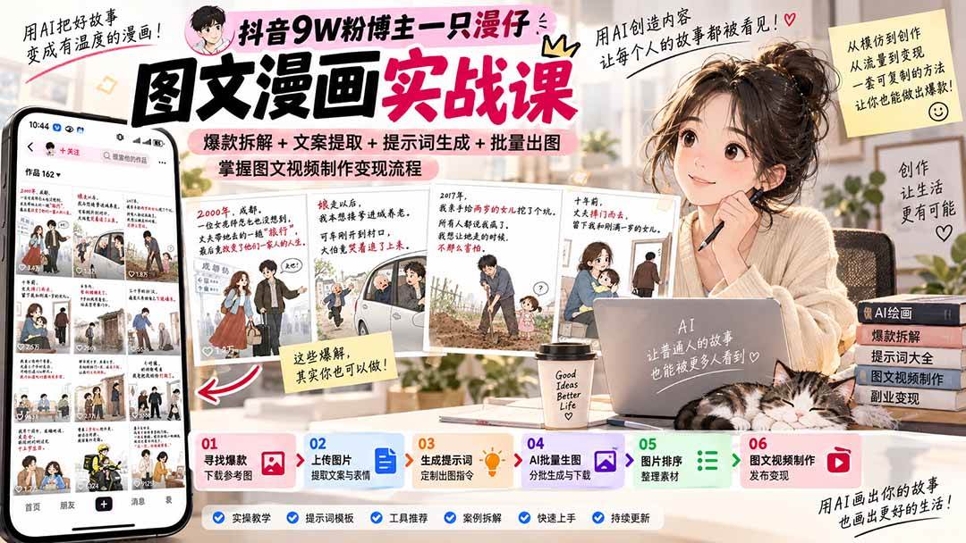 (20584期)抖音9W粉博主一只漫仔图文漫画课:爆款拆解+文案提取+提示词生成+批量出图,掌握图文视频制作变现流程-雄诗网络资源社区