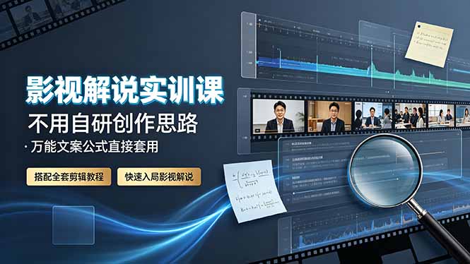 影视解说实训课:不用自研创作思路,万能文案公式直接套用,搭配全套剪辑教程,快速入局影视解说-雄诗网络资源社区