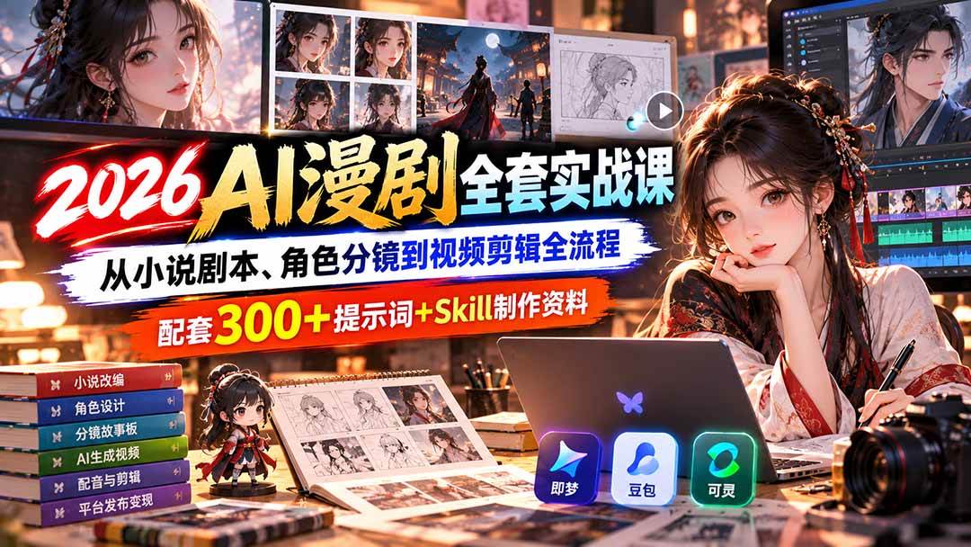 （20629期）2026AI漫剧全套实战课：从小说剧本、角色分镜到视频剪辑全流程，配套300+提示词+Skill制作资料-雄诗网络资源社区