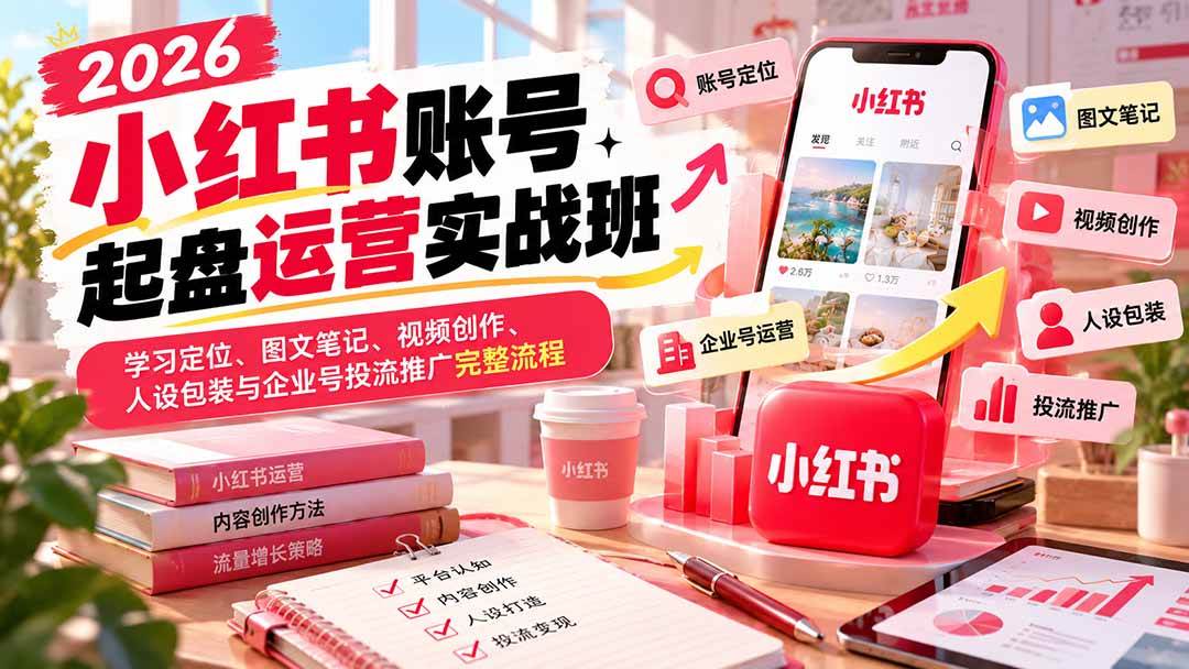 （20647期）2026小红书账号起盘运营实战班：学习定位、图文笔记、视频创作、人设包装与企业号投流推广完整流程-雄诗网络资源社区