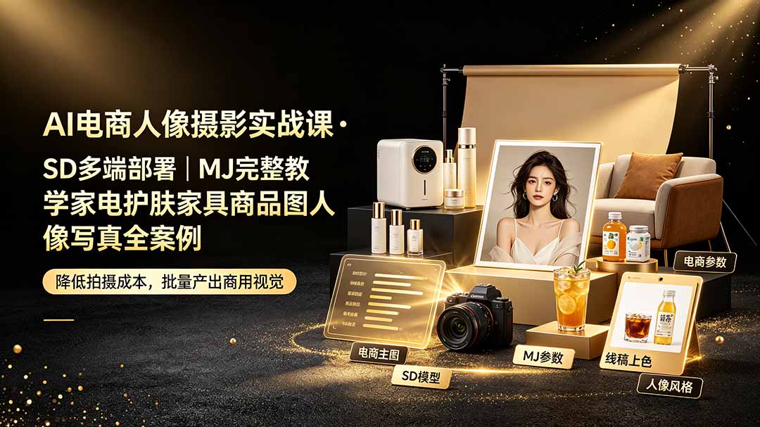 AI电商人像摄影实战课·SD多端部署｜MJ完整教学｜家电护肤家具商品图人像写真全案例-雄诗网络资源社区