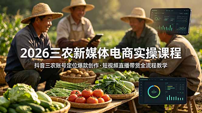 2026三农新媒体电商实操课程:抖音三农账号定位爆款创作,短视频直播带货全流程教学-雄诗网络资源社区