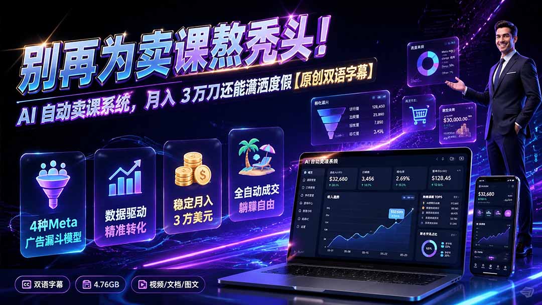 别再为卖课熬秃头！AI 自动卖课系统，月入 3 万刀还能潇洒度假【原创双语字幕】-雄诗网络资源社区