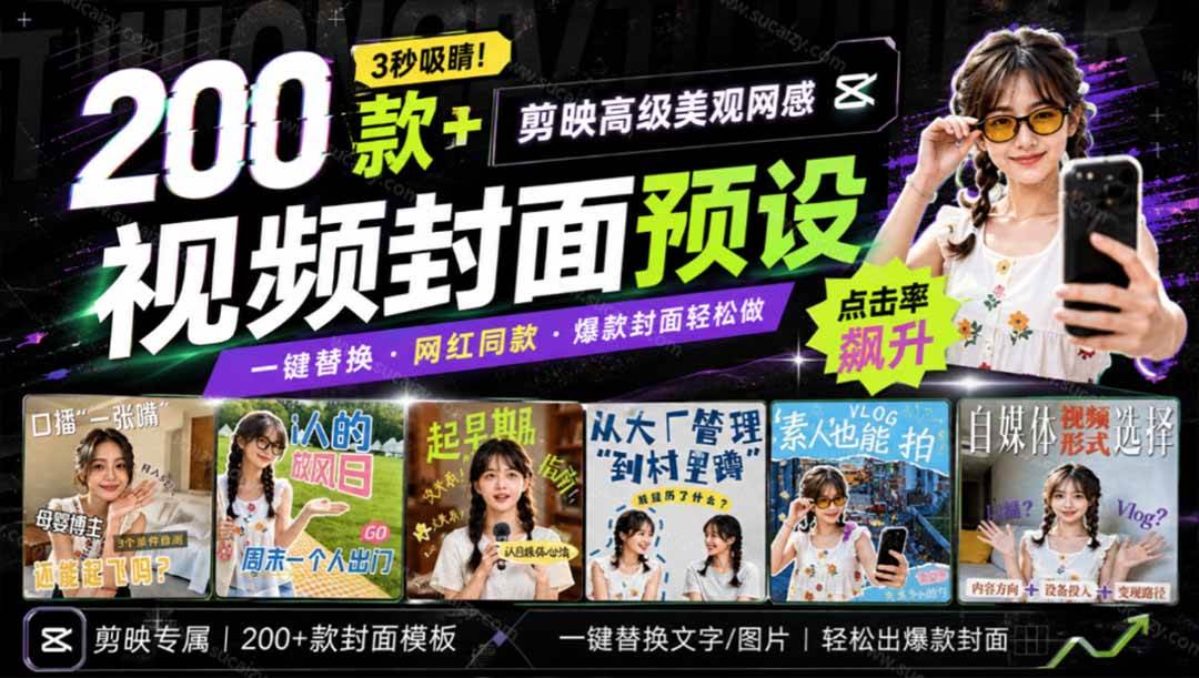 （20246期）高质量素材！200款+剪映高级美观网感封面预设，各行业通用，3s搞定超美观视频封面 爆款封面模板、-雄诗网络资源社区