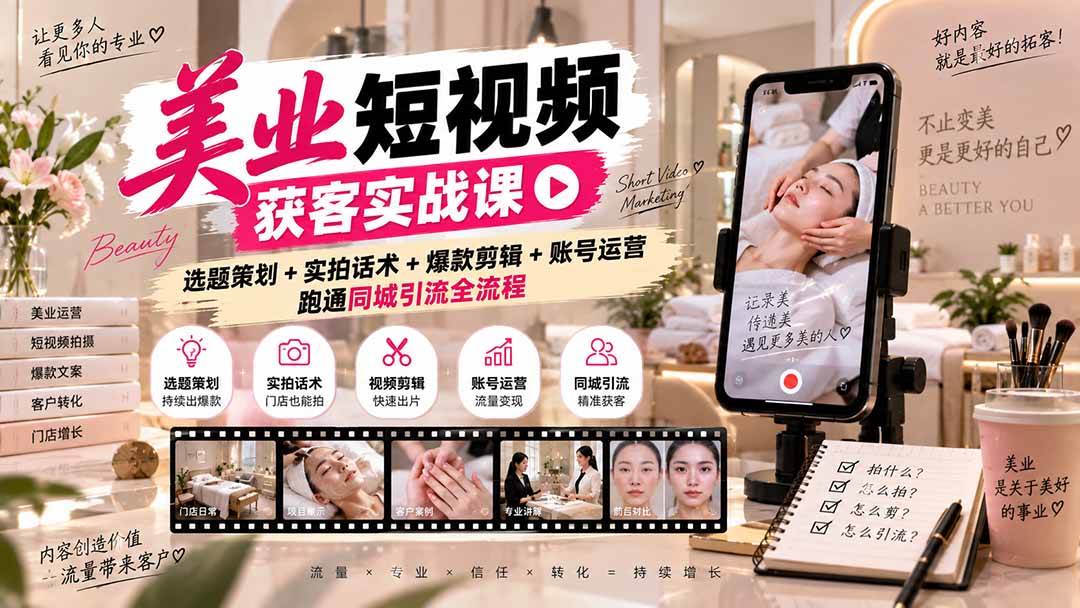 (20586期)美业短视频获客实战课-无水印:选题策划+实拍话术+爆款剪辑+账号运营,跑通同城引流全流程-雄诗网络资源社区