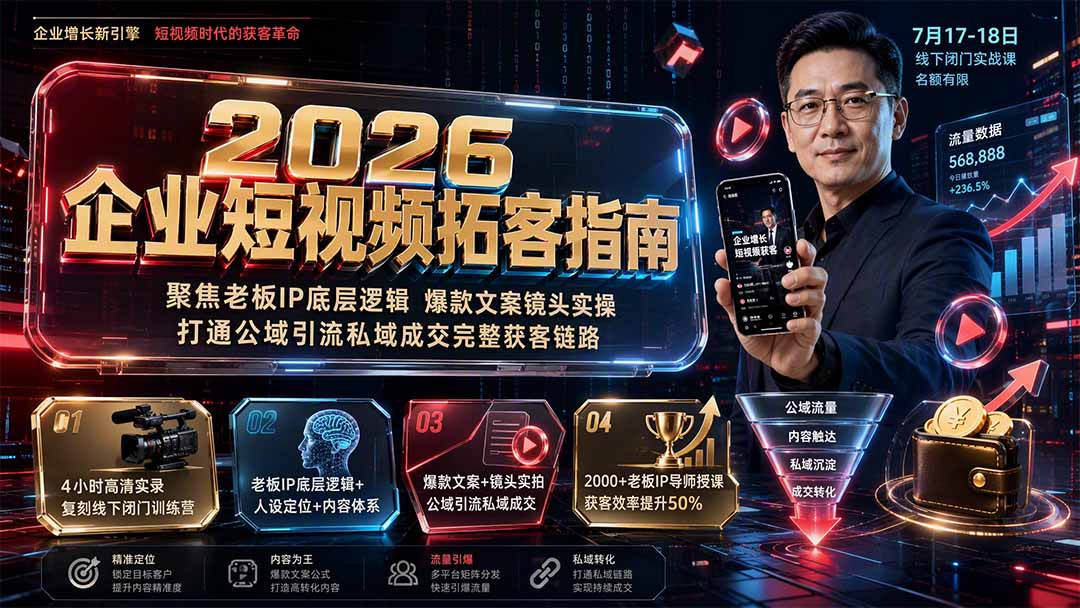 2026企业短视频拓客指南：聚焦老板IP底层逻辑，爆款文案镜头实操，打通公域引流私域成交完整获客链路-雄诗网络资源社区
