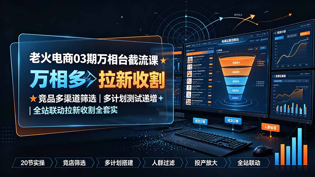 老火电商03期万相台截流课：竞品多渠道筛选｜多计划测试递增｜全站联动拉新收割全套实操教学-雄诗网络资源社区