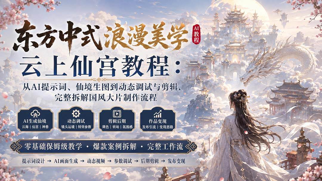 （20147期）东方中式浪漫美学云上仙宫教程：从AI提示词、仙境生图到动态调试与剪辑，完整拆解国风大片制作流程-雄诗网络资源社区