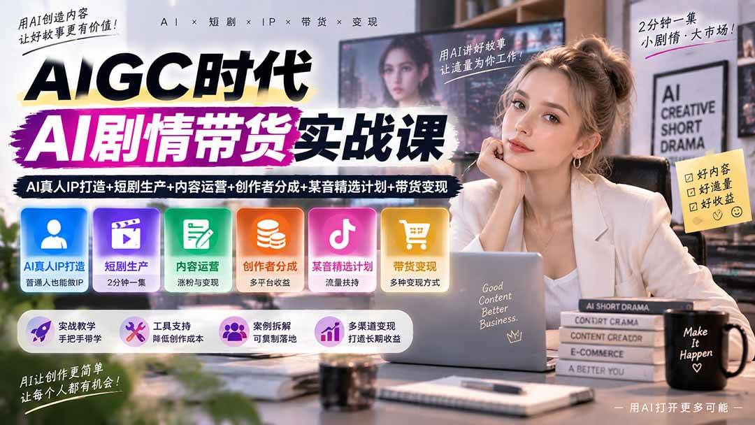 (20567期)AIGC时代AI剧情带货实战课|AI真人IP打造+短剧生产+内容运营+创作者分成、某音精选计划+带货变现-雄诗网络资源社区