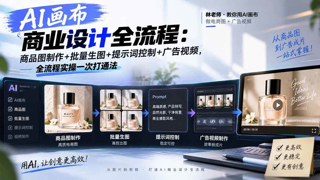 (20576期)AI画布商业设计全流程:商品图制作+批量生图+提示词控制+广告视频,全流程实操一次打通法-雄诗网络资源社区