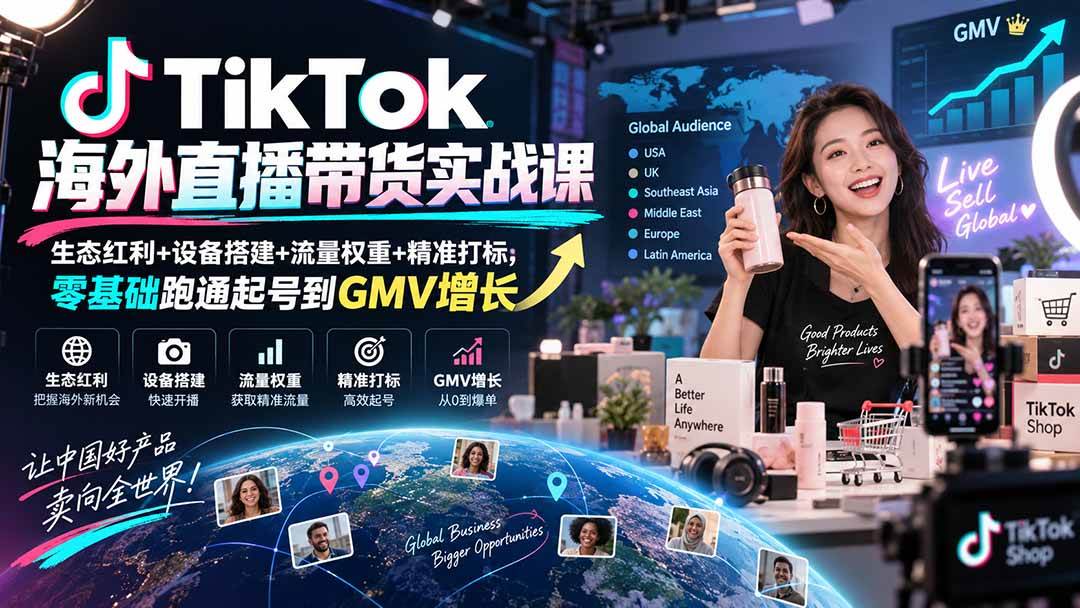 (20465期)TikTok海外直播带货实战课|生态红利+设备搭建+流量权重+精准打标,零基础跑通起号到GMV增长-雄诗网络资源社区