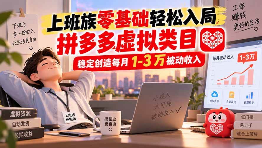 （20250期）上班族零基础轻松入局，拼多多虚拟类目，稳定创造每月 1-3 万被动收入-雄诗网络资源社区