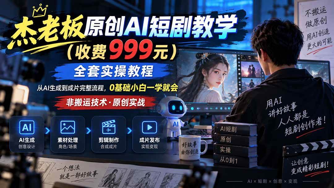（20254期）杰老板原创AI短剧教学（收费999元），全套实操教程，0基础小白一学就会，非搬运技术-雄诗网络资源社区