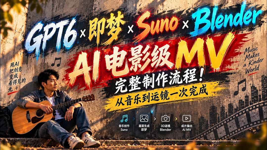 (20587期)GPT6×即梦×Suno×Blender|AI电影级MV完整制作流程!从音乐到运镜一次完成 (无水印)-雄诗网络资源社区