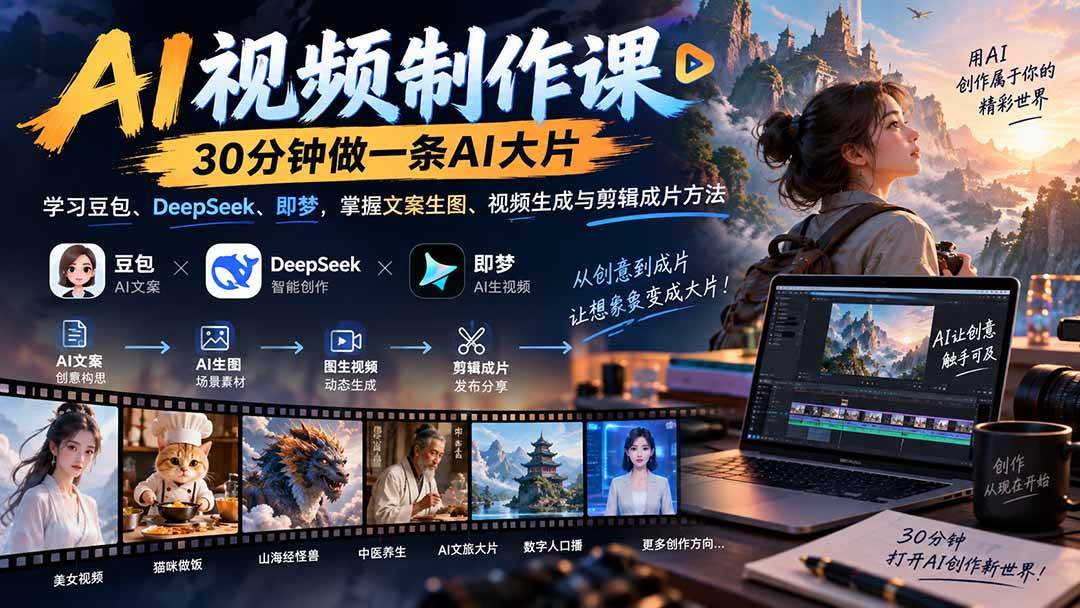 （20380期）AI视频制作课-30分钟做一条AI大片：学习豆包、DeepSeek、即梦，掌握文案生图、视频生成与剪辑成片方法-雄诗网络资源社区