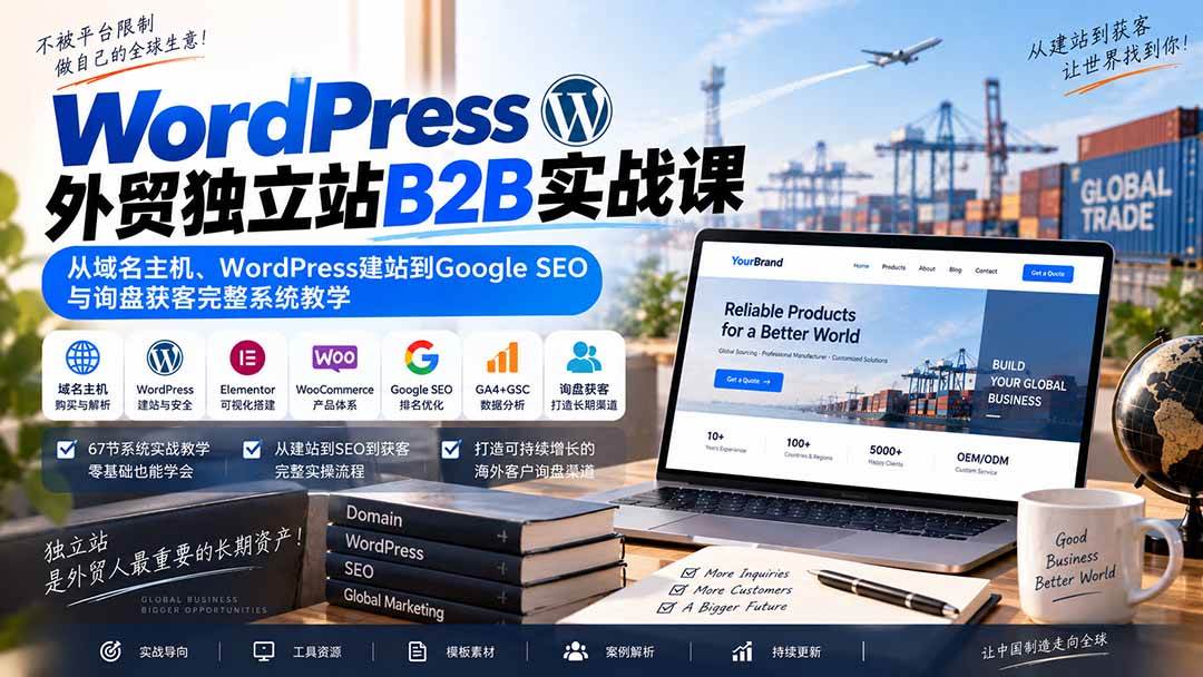 (20526期)WordPress外贸独立站B2B实战课:从域名主机、WordPress建站到Google SEO与询盘获客完整系统教学-雄诗网络资源社区