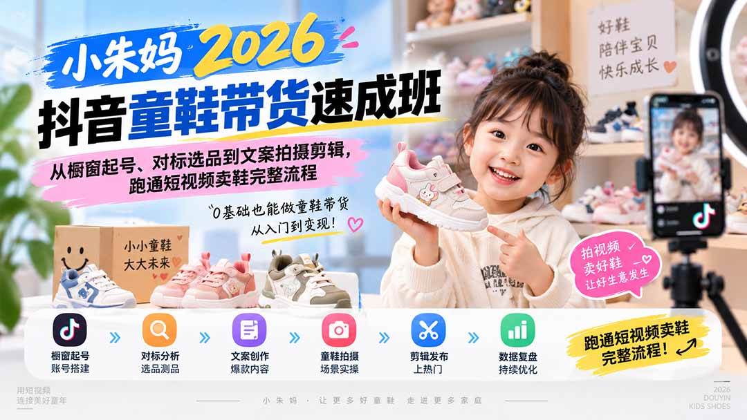 （20267期）小朱妈2026抖音童鞋带货速成班：从橱窗起号、对标选品到文案拍摄剪辑，跑通短视频卖鞋完整流程-雄诗网络资源社区