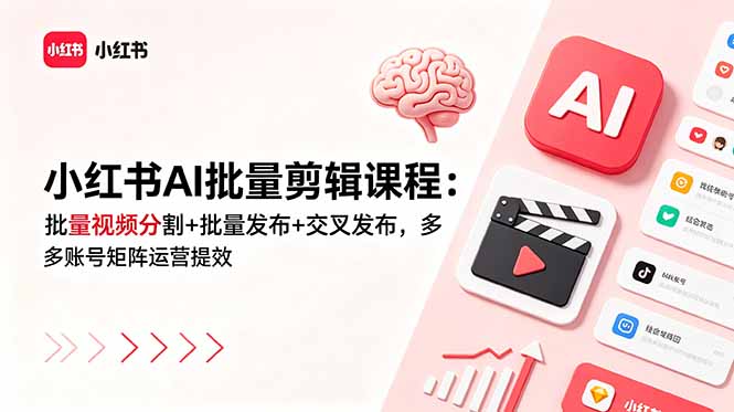 小红书AI批量剪辑课程：批量视频分割+批量发布+交叉发布，多账号矩阵运营提效-雄诗网络资源社区