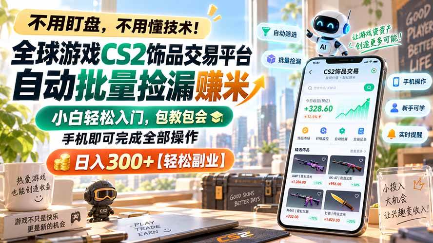 （20454期）全球游戏CS2饰品交易平台自动批量捡漏赚米，小白轻松入门，包教包会，手机即可完成全部操作，日入300+【轻松副业】-雄诗网络资源社区