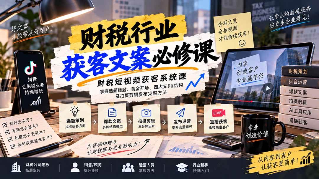 （20591期）财税短视频获客系统课：掌握选题标题、黄金开场、四大文案结构及拍摄剪辑发布完整方法-雄诗网络资源社区