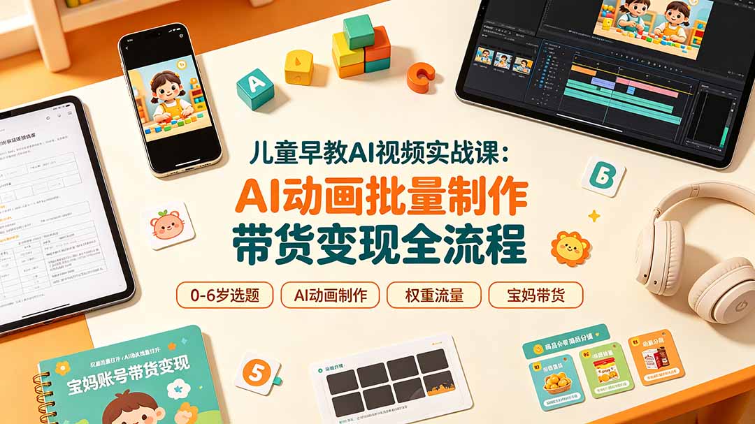 儿童早教AI视频实战课:0-6岁认知选题|AI动画批量制作|权重流量拉升|宝妈账号带货变现全流程-雄诗网络资源社区