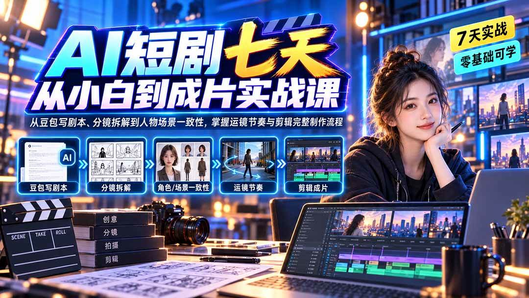 (20329期)AI短剧七天从小白到成片实战课:从豆包写剧本、分镜拆解到人物场景一致性,掌握运镜节奏与剪辑完整制作流程-雄诗网络资源社区